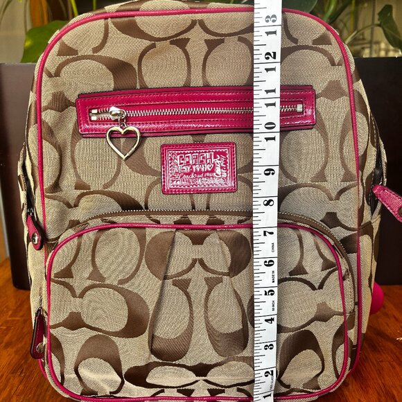 Coach Pink Leather and Brown Canvas Monogram Backpack - Picture 10 of 12